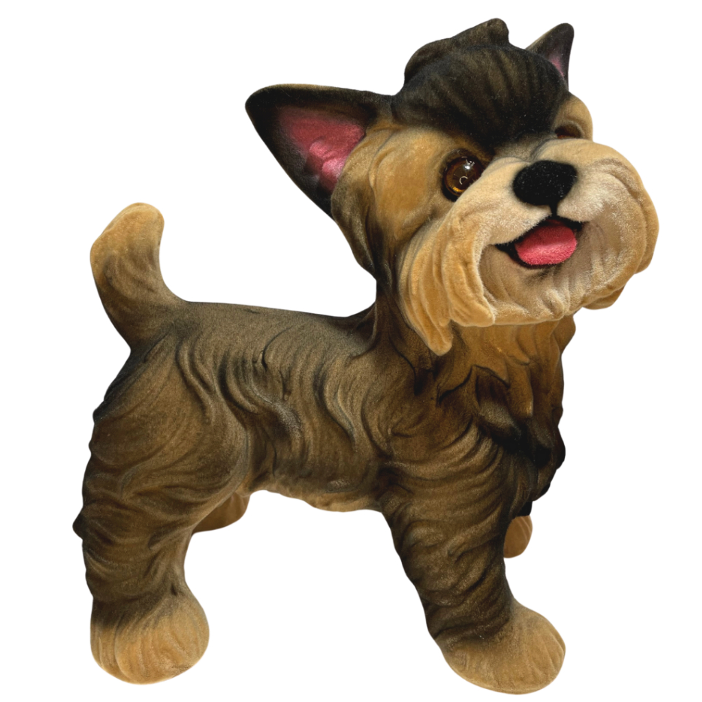 Decoração Yorkshire Cachorro Hiper Realista Gesso Revestido Camurça Escultura Sala