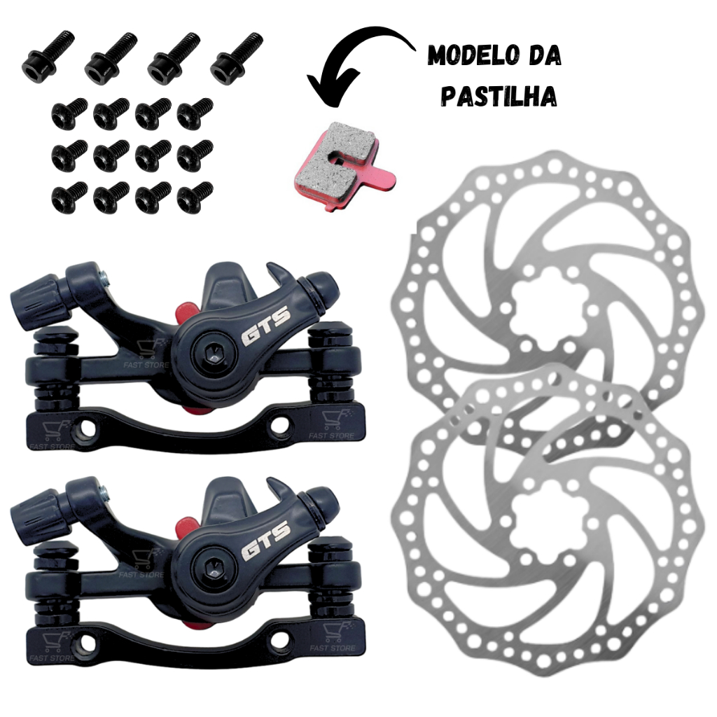Kit Freio A Disco Mecânico Para Bike Bicicleta 160mm GTS Com Pastilha Quadrada Aro 26 - 29
