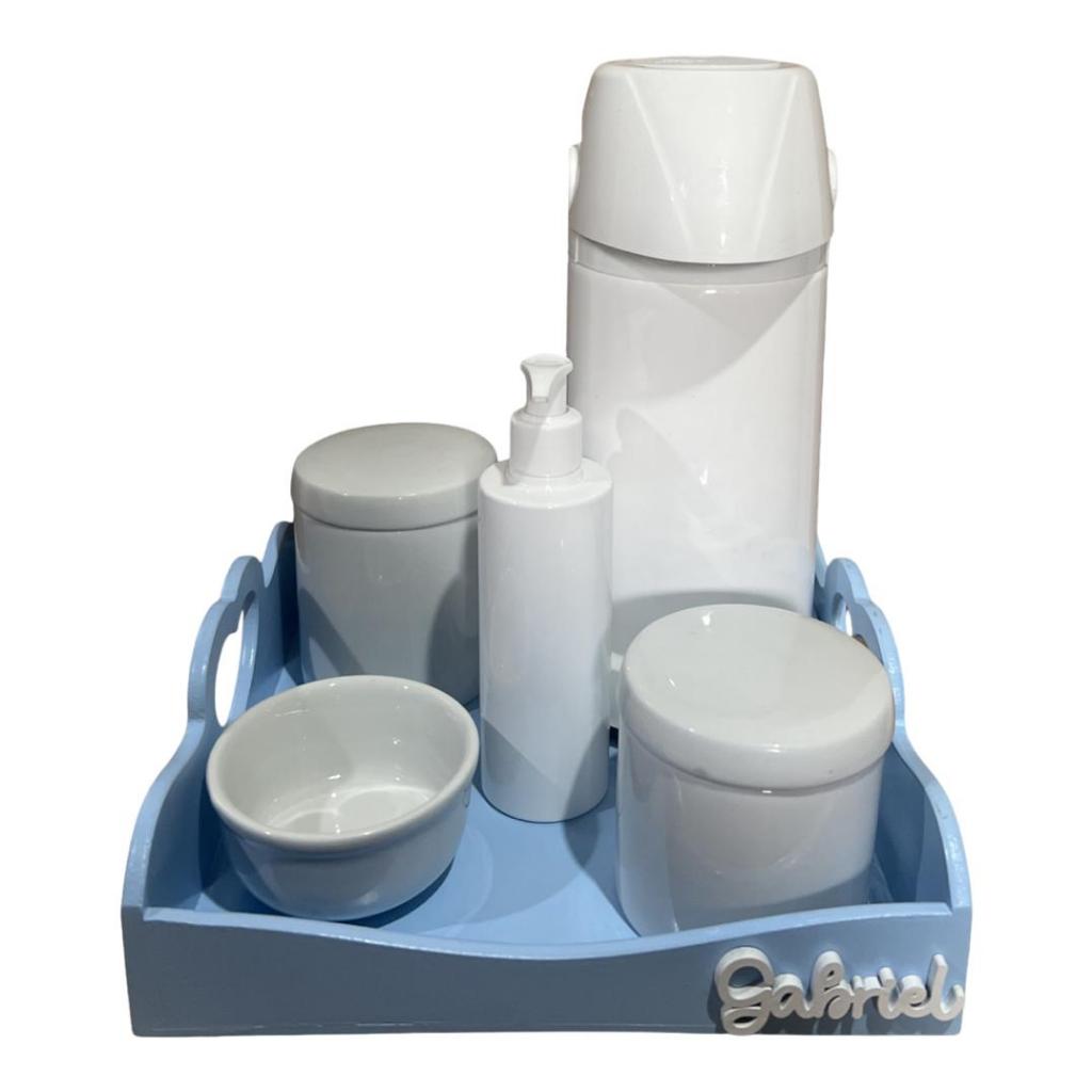 Kit Higiene Bebe Porcelana Bandeja Pinus Coração Azul Garrafa Pump Nome Personalizado em Oferta na Shopee