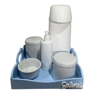 Kit Higiene Bebe Porcelana Bandeja Pinus Coração Azul Garrafa Pump Nome Personalizado em Oferta na Shopee