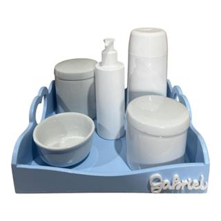 Kit Higiene Bebe Porcelana Bandeja Pinus Coração Azul Nome Personalizado em Oferta na Shopee