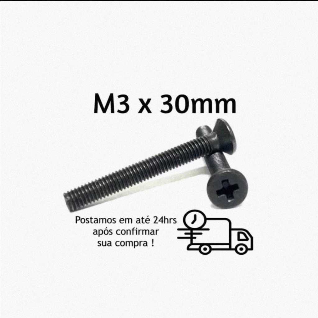 Parafuso Chato Phillips M3 x 30mm Oxidado Preto + Porca M3 Oxidado Preto