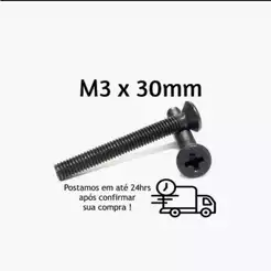 Parafuso Chato Phillips M3 x 30mm Oxidado Preto + Porca M3 Oxidado Preto