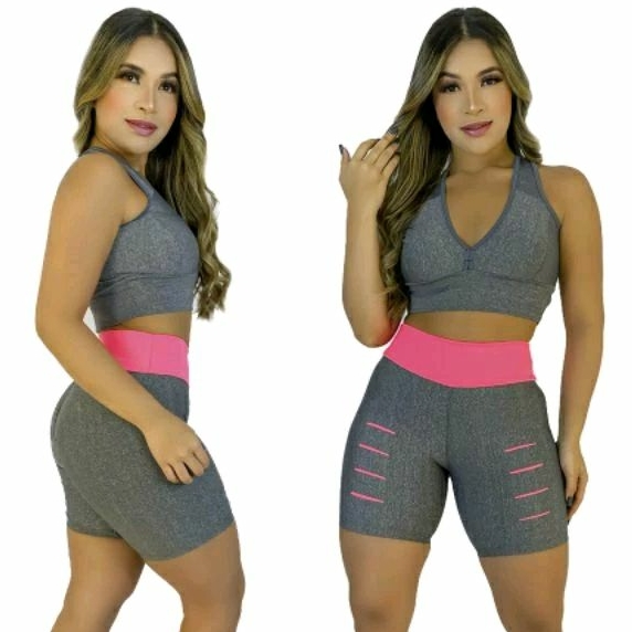 Conjunto com 1 Short feminina + 1 Top vários modelos treino em casa em Oferta na Shopee