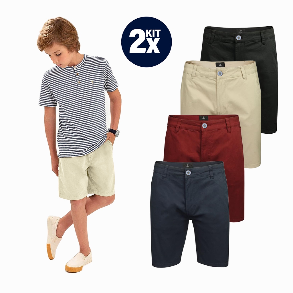 Kit 2 Bermuda Infantil Sarja Menino Short Juvenil 02-16 Anos em Oferta na Shopee