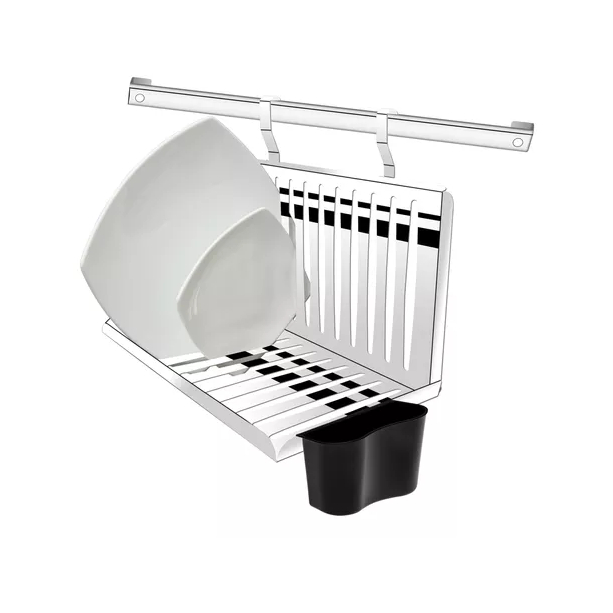 Escorredor De Louca Aço Inox Parede Dobrável 12 Pratos Porta Talher Barra 40 cm Suporte Pratos