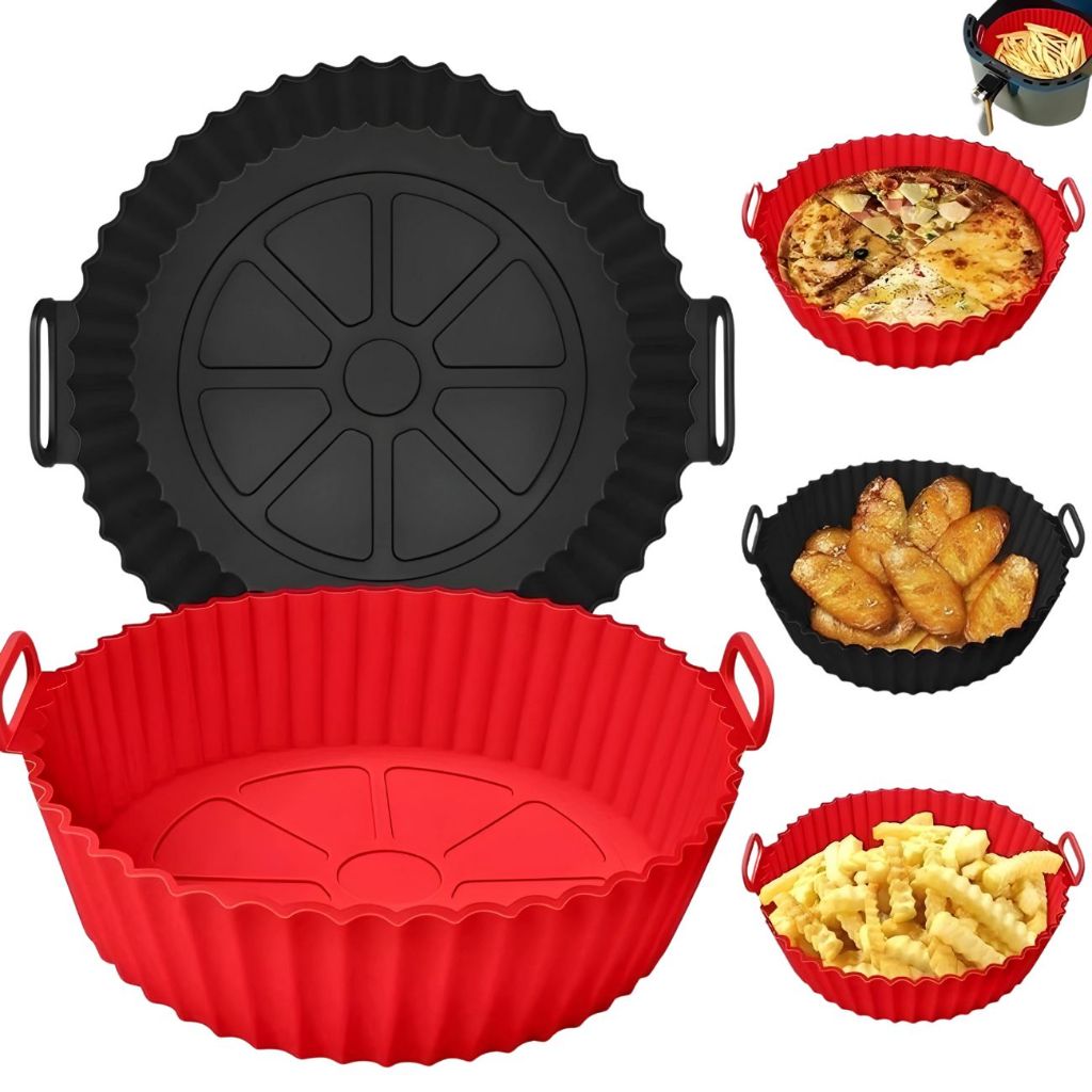 Forro Pra Fritadeira Forma  Cesto Silicone Air Fryer Micro-ondas Com Alça Antiaderente Reutilizável Flexivel Perfeita para Assado Fritadeira Elétrica Forno qualidade Premium