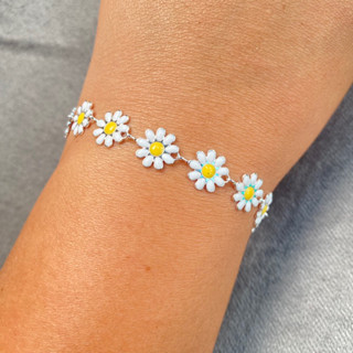 Pulseira strass e margarida banhado a ouro 18k / prata 925 em Oferta na Shopee