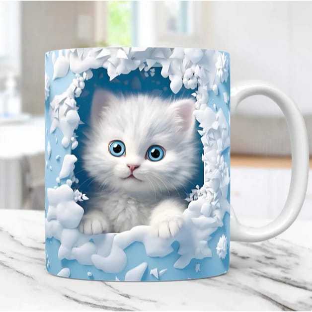 Xícara de Gatinho personalizada impressão realista / caneca ceramica/ caneca estilo 3d Gatinho Caneca
