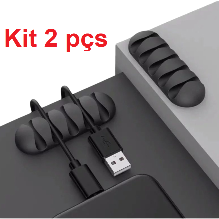 Kit 2 Organizador de Cabos e Fios em Silicone Flexivel para 5 cabos