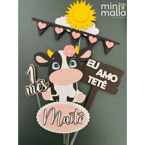 Topo de Bolo "Eu amo tetê"/Topo de bolo mêsversário