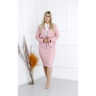 Conjunto Congressos Secretária Casaco Blazer e Saia Lapis com Zíper Cintura Alta Moda Cristã.
