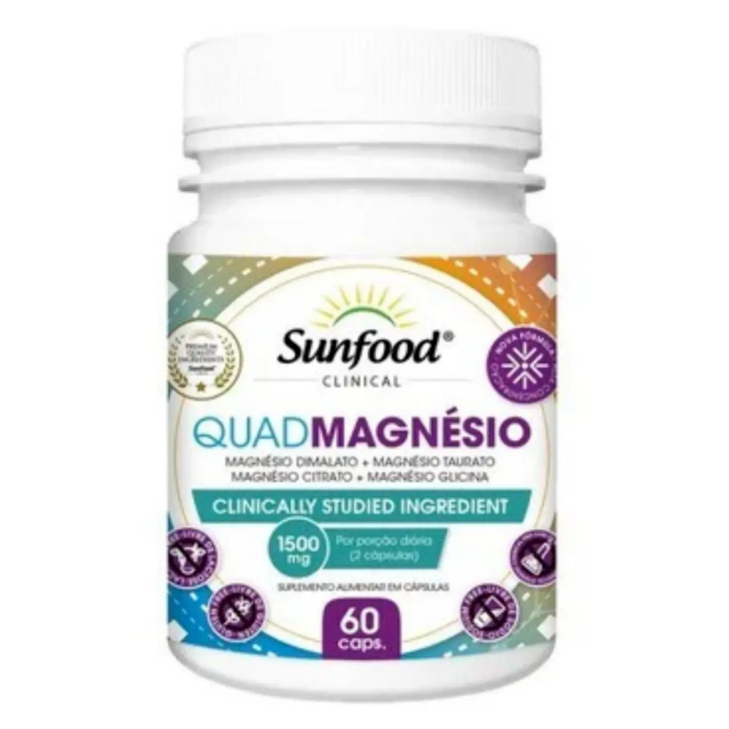 QUADMAGNESIO 1500 MG DIMALATO+TAURATO+CITRATO+GLICINIA 60 CÁPSULAS SUNFOOD