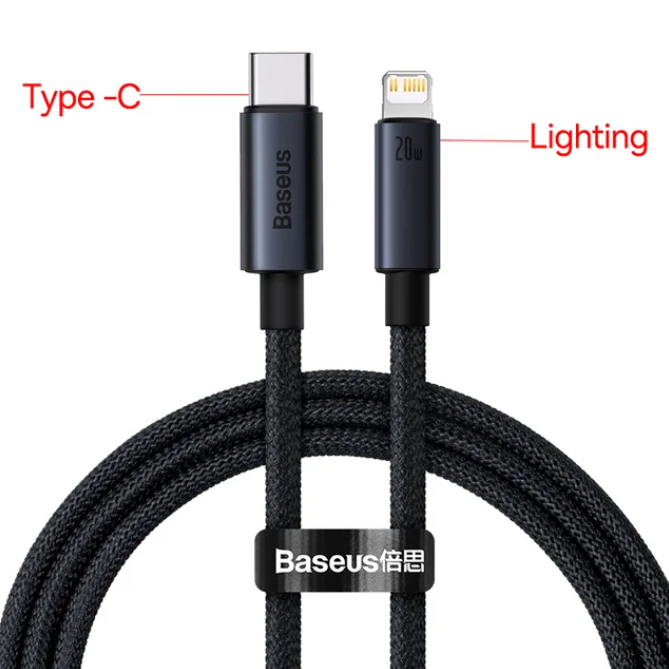 Cabo iPhone PD20W USB-C Lightning Baseus Turbo Reforçado