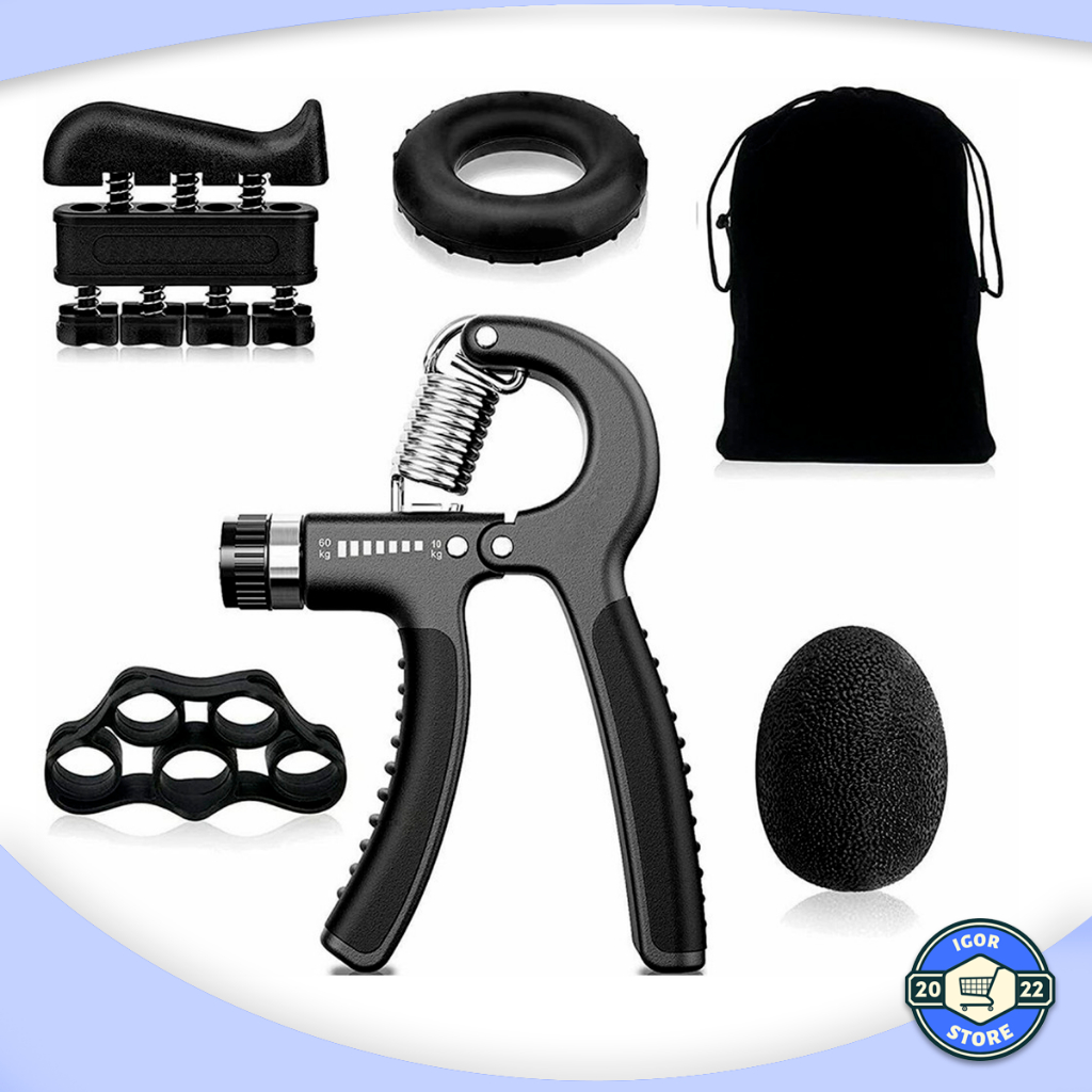 Kit Handgrip Treino Antebraço Conjunto 5 Peças Fortalecimento Mãos Com Mochila Envio Imediato
