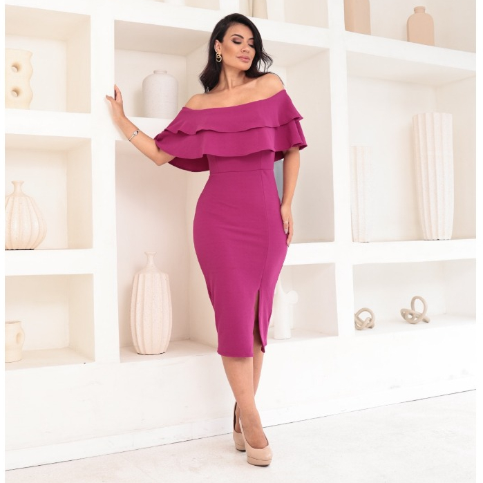 Vestido Midi Ombro A Ombro Modelo Sereia Com Fenda Abertura Para Festas Casamentos Formaturas E Eventos No Geral