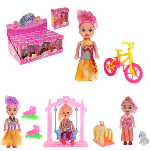 Boneca Little Amy Passeio no Parque | My Pet c/ Acessórios - Bicicleta| Patins| Balanço| Pet - Art Brink