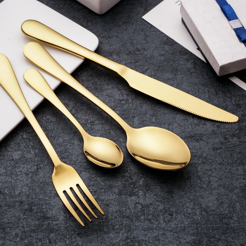 18/24/36 Talheres Individuais Faca Garfo Colher Sobremesa Inox Para Cozinha Dourado