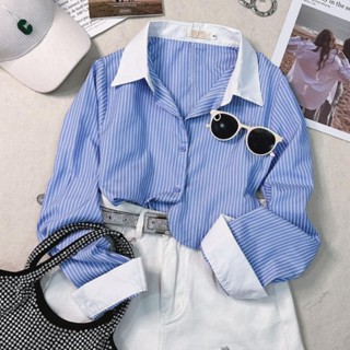 Camisa Feminina Social Manga Longa Listada Com Botões
