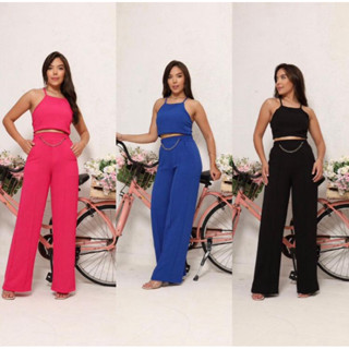 conjunto feminino duna de calça Pantalona e Cropped