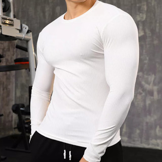camiseta manga longa malha canelado slim