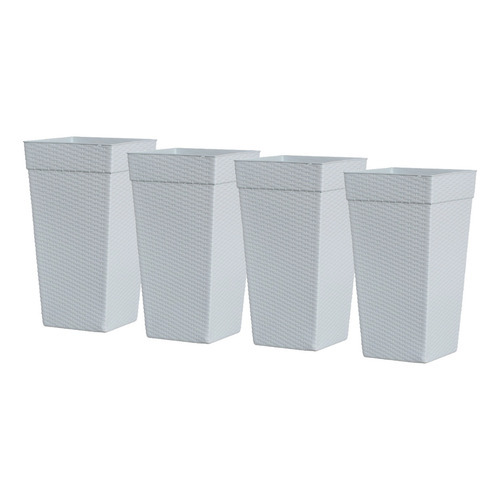 Kit 4 Vasos Grandes Rattan 28L Cinza para Plantas Flores e Arranjos Artificiais