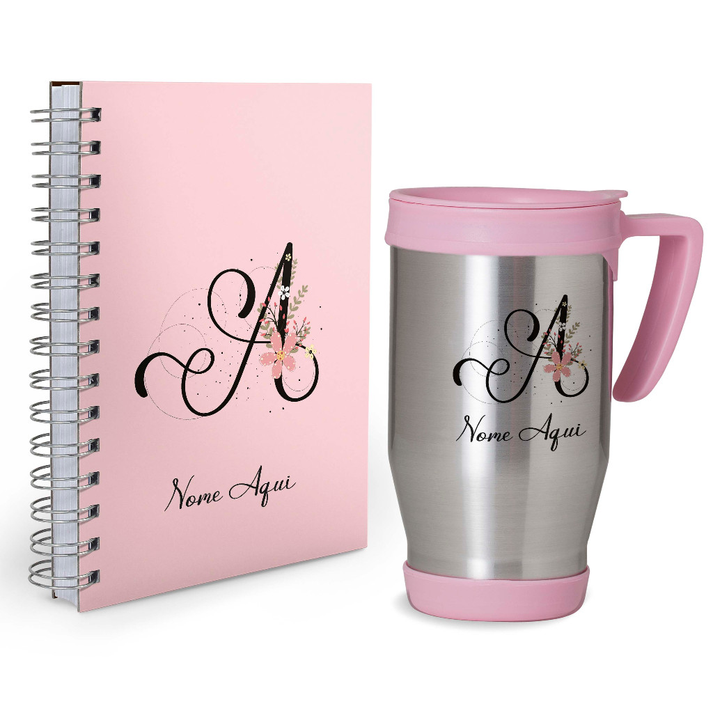 Kit Agenda 2026 + Caneca Iniciais Rosa - Com Nome