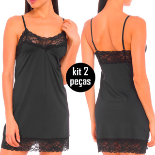 Kit 2 Camisola Sem Bojo Renda Pijama Luxo Lingerie Conforto Sensual Sexy Promoção