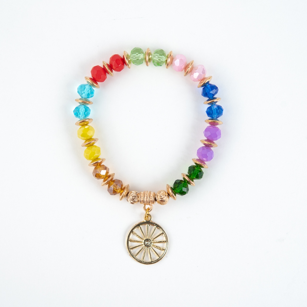 Pulseira Cigana Colorida Pingente Cristal Douradas