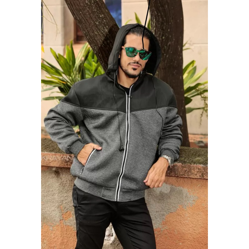 JAQUETA MOLETOM FORRADA IMPERMEAVEL COM FONE DE OUVIDO