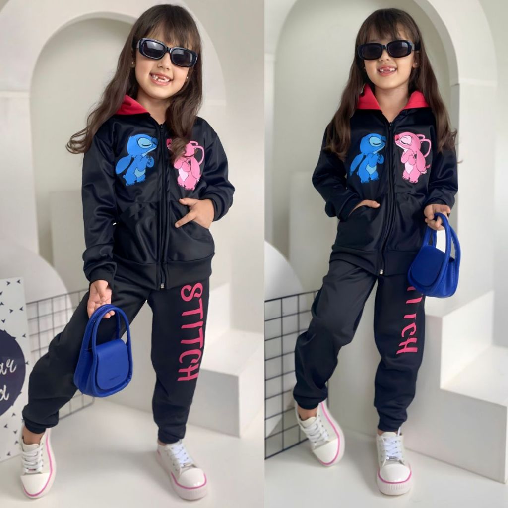 Kit Conjunto Blusa de Moletom  e Calça Moletom Chimpa Flanelado Lilo Stitch