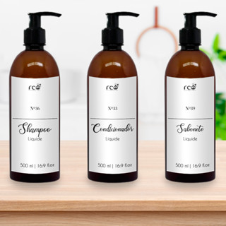 KIT 3 Frascos Âmbar 500ml Sabonete, Shampoo e Condicionador c/ Válvula pump