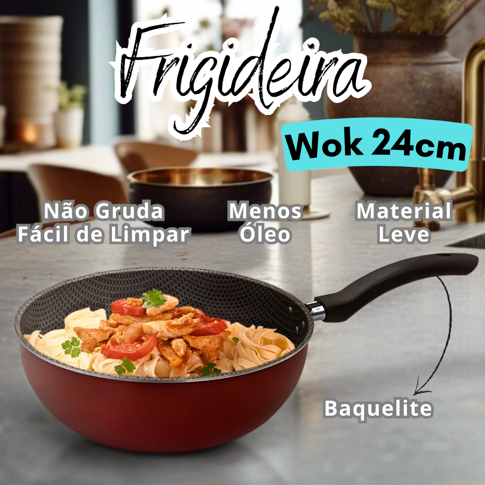 Imagem Frigideira Wok Cerâmica Com Revestimento Cerâmica 24cm com Cabo Não Gruda Panquecas Ovos Grelhar Profissional GOURMET Chefe Cozinha (Pronta Entrega)