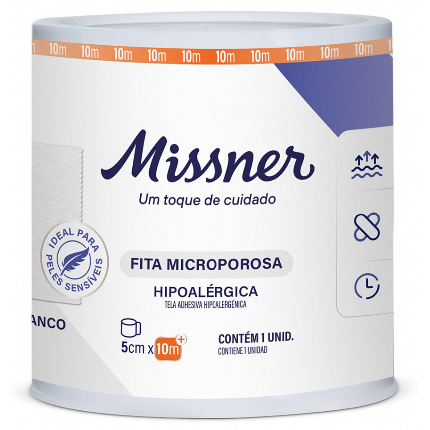 Fita Microporosa Branca Hipoalergênica Cirúrgica com 5cm x 10m - 1 rolo