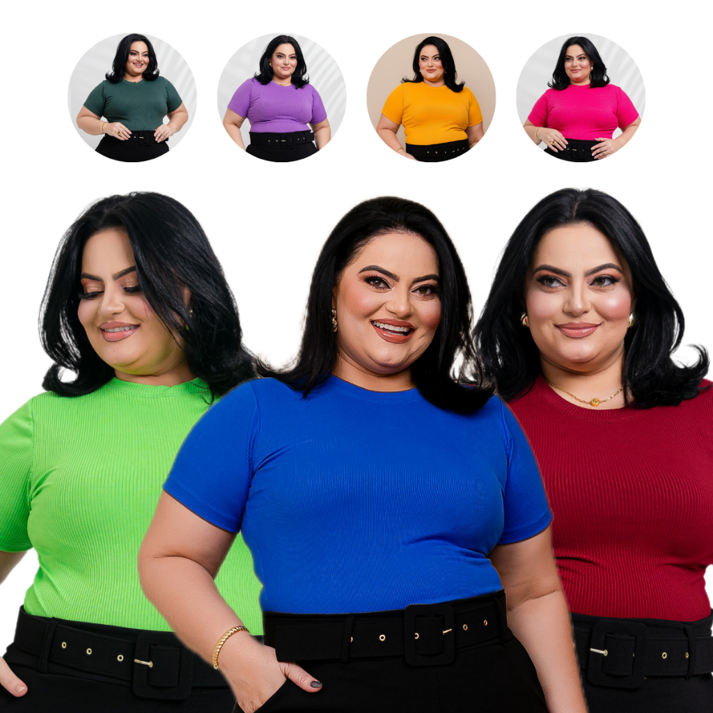 Kit 3 Blusa Plus Size Feminina Suede Canelado T-shirt em Oferta na Shopee
