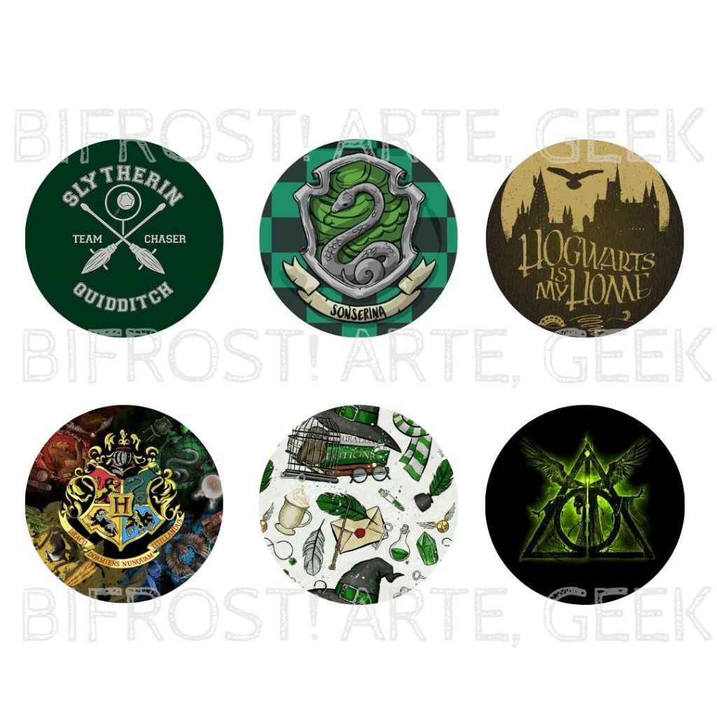 Kit 6 Bottons Sonserina Harry Potter HP Geek Diversos