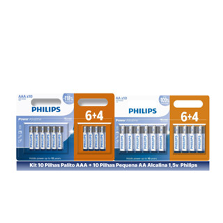 kit com 20 Pilhas Philips Alcalina Pequena e Palito 10 AA + 10 AAA Para Controles Remoto Lanternas Microfones Teclados e Mouses Gamer 20 Unidades