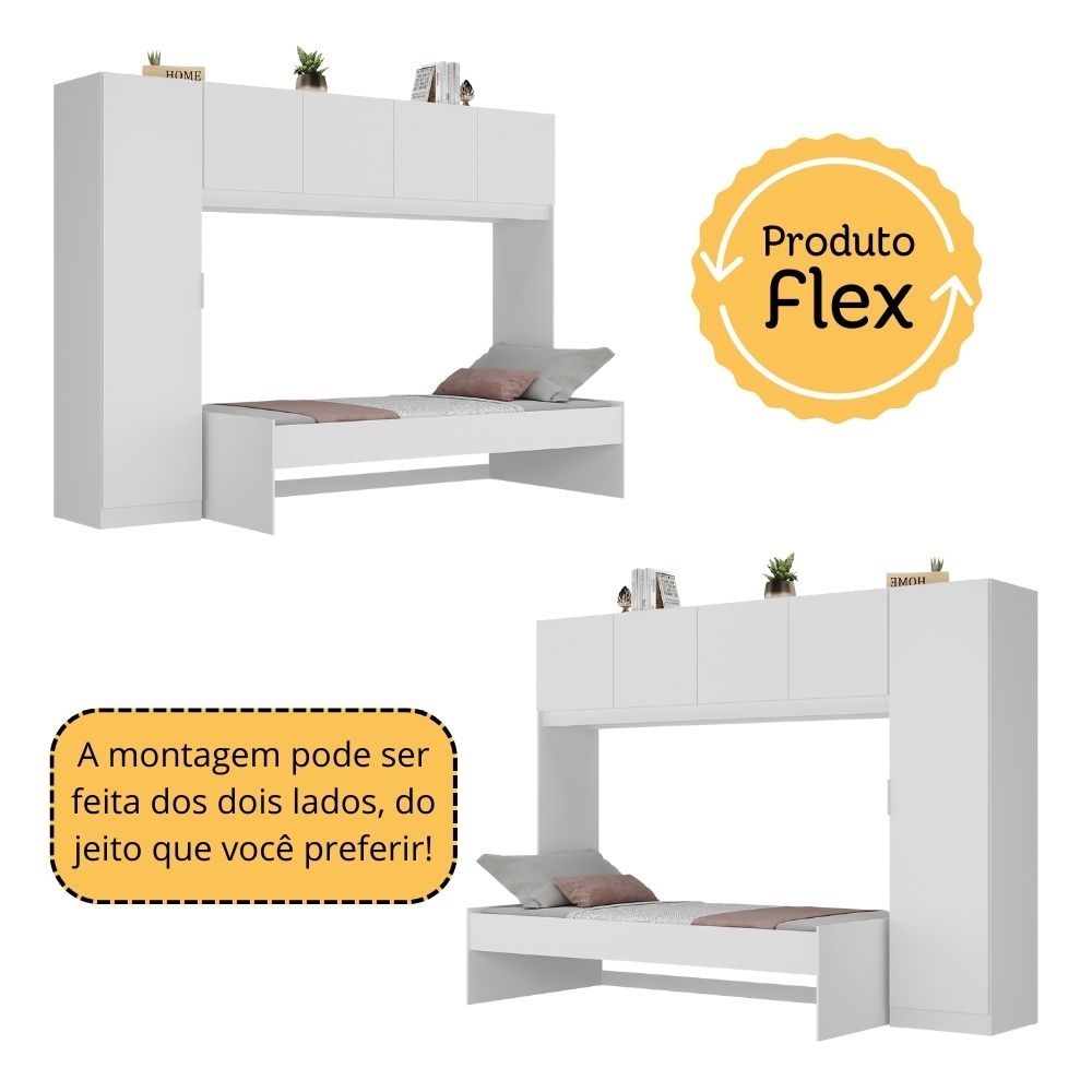 Detalhes do Cama de Solteiro com Guarda Roupa Dublin Multimóveis MP4031 Branca