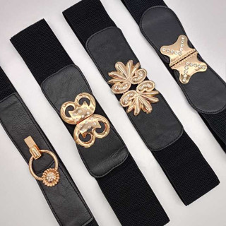 Kit Cinto Feminino Elástico, Com 2 Peças Preto, Fivela em Metal