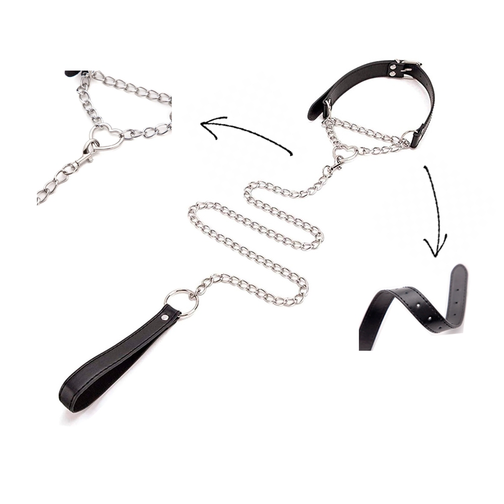 Coleira Harley Reforçado com Guia de Corrente e Alça de Couro Vegan FETICHE BDSM em Oferta na Shopee