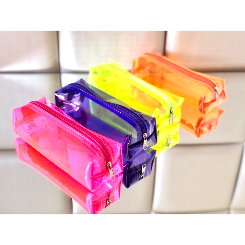 Estojo Neon Transparente em PVC Estojo de Lapis Estojo escolar Cores Vibrantes