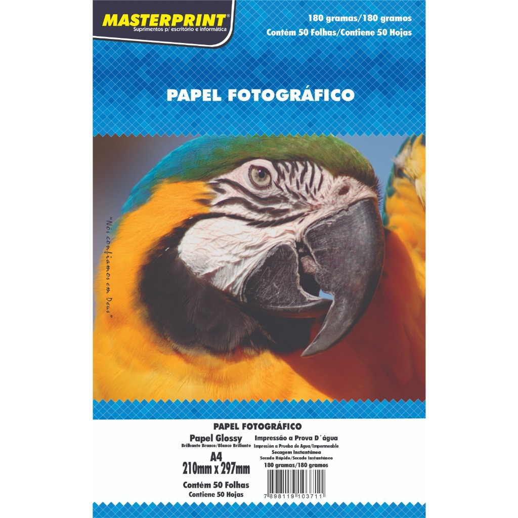 Papel Fotográfico Foto Glossy Brilhante 180g Resistente a água Premium A4 MASTERPRINT em Oferta na Shopee