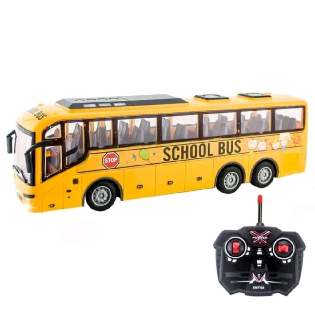 Ônibus Escolar Com Luz 4CH Carrinho Com Controle Remoto Bateria Recarregável