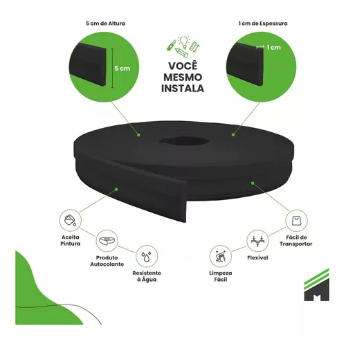 Meu Rodapé Roda Teto Autocolante Flexível Preto 5x1- Modelo RT340 - Home & Living