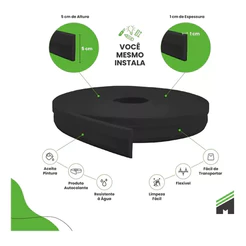 Meu Rodapé Roda Teto Autocolante Flexível Preto 5x1- Modelo RT340