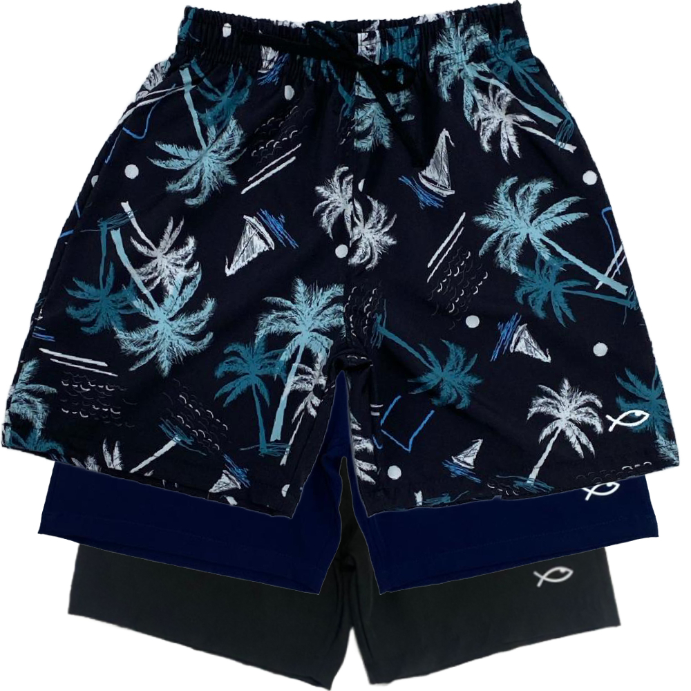 Kit Com 03 Bermudas Infantil e Juvenil Surf Masculina 1 Estampada e 2 Lisa Tactel com Elastano Praia