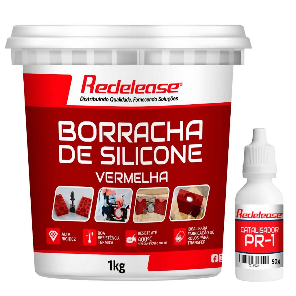 Borracha De Silicone Vermelha Rígida para Fundição Com Catalisador 1,050 Kg em Oferta na Shopee