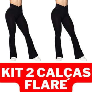 KIT 2 CALÇA LEGGING FLARE BAILARINA PRETA CINTURA ALTA MODELA BUMBUM FEMININA ZERO TRANSPARÊNCIA