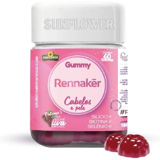 Rennaker (Gummy Hair) 60 gomas 3g - Biotina, Silício, Selênio, Cromo - Cabelos e Pele - Sunflower