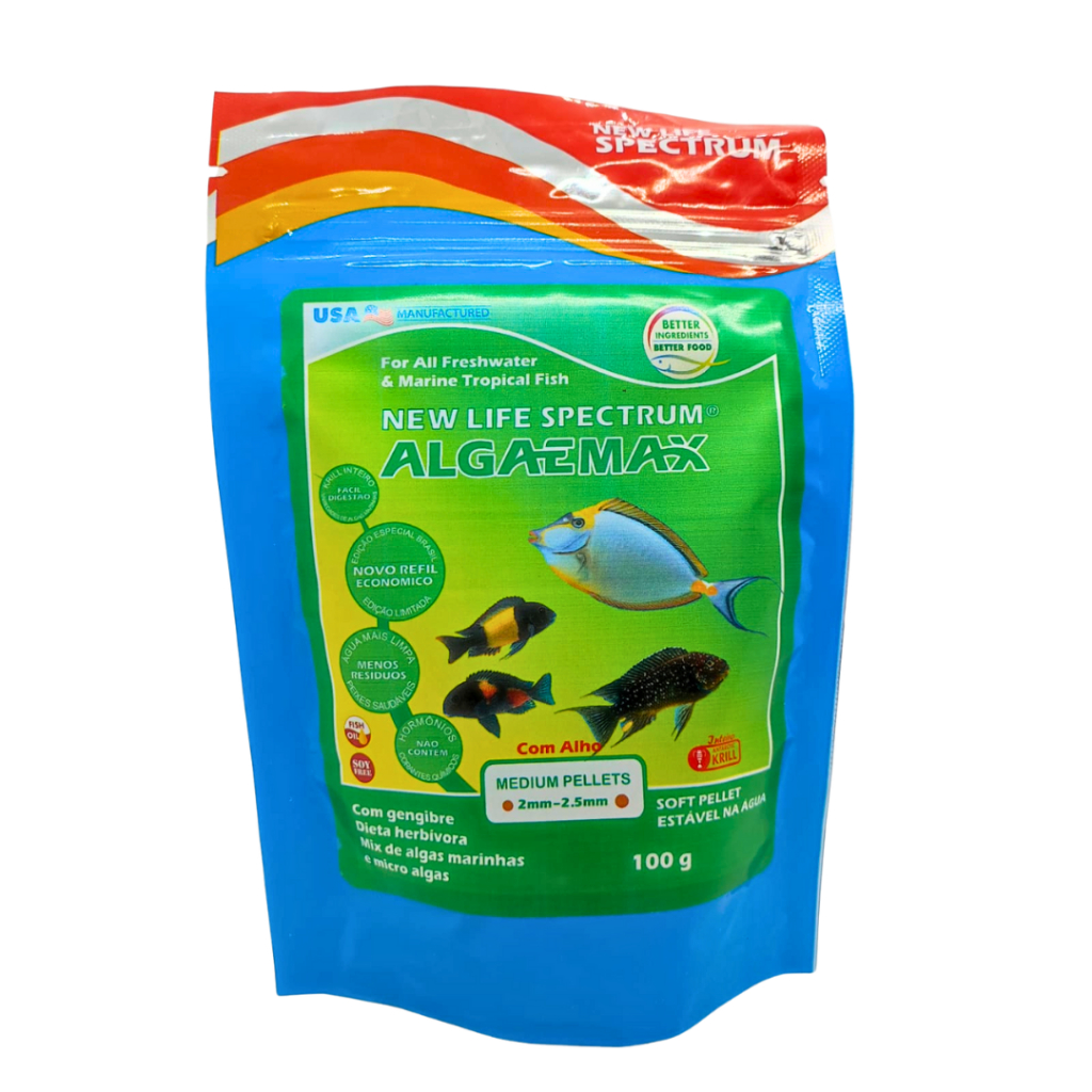 Ração New Life Spectrum Algaemax 100g Medium Pellet Com Alho Para Peixes